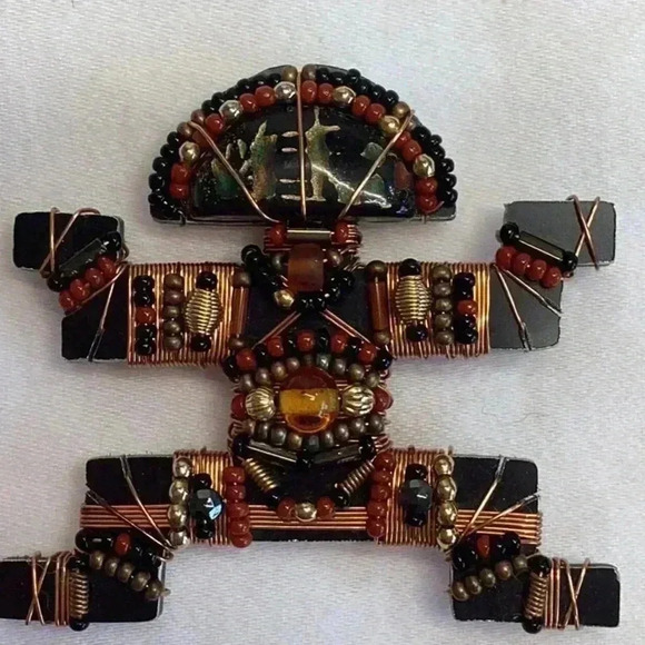 Liztech 2003 Tolima / Panche Brooch Black and Copper Wire Aztec Warrior - Picture 1 of 4